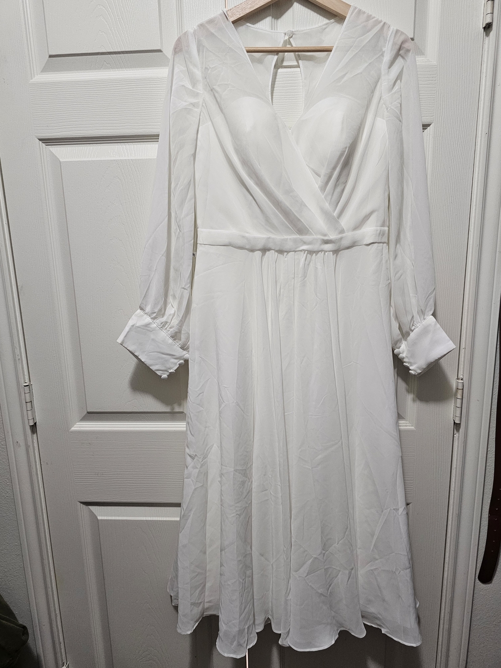 LanTing White Midi Wedding Dress With Sheer Lkng Sleeves Size 8/10